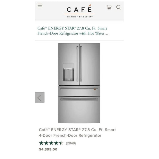 A product listing page showing a Café Energy Star 27.8 cu.