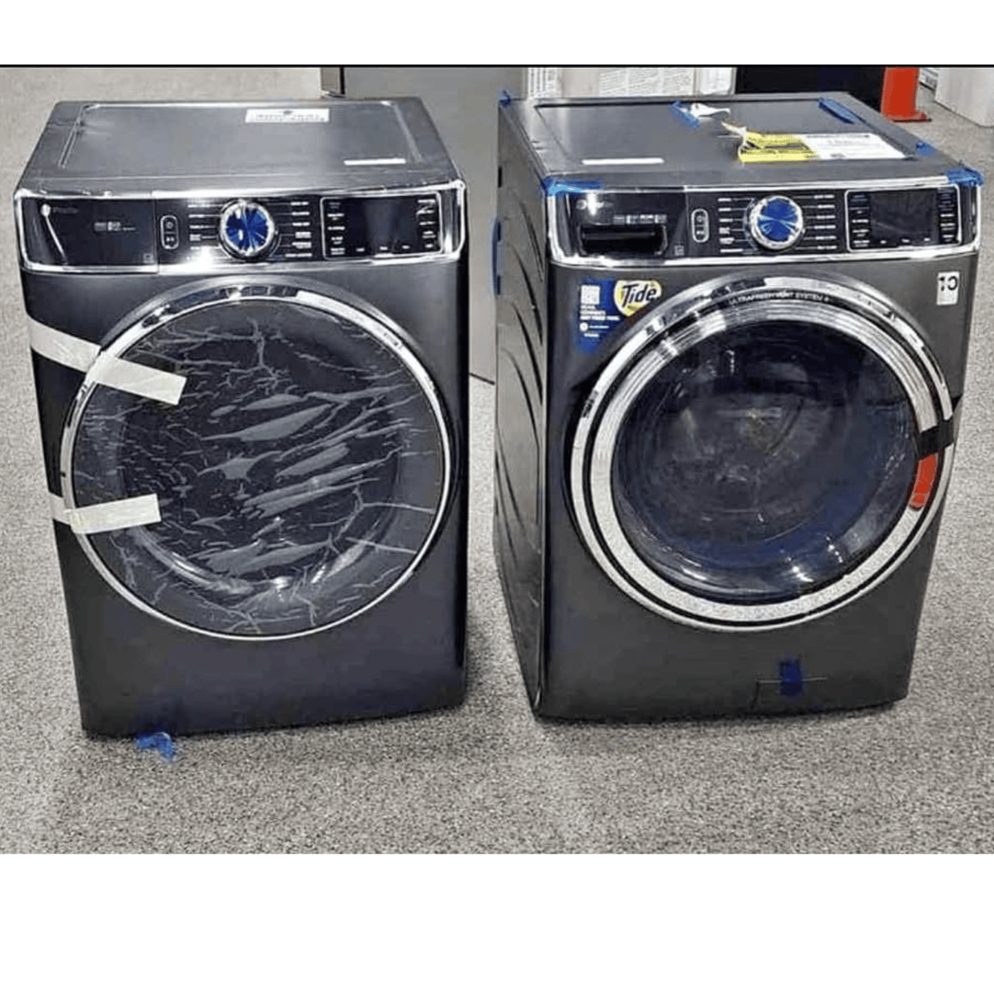 GE Profile 7.8 cu ft smart front load dryer, gray, front view